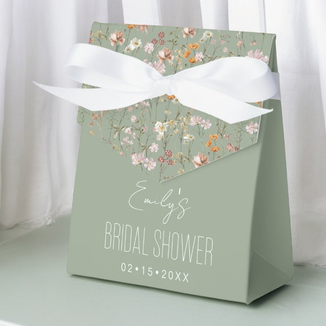 Sage Green Wildflower Bridal Shower In Bloom Favor Boxes (Creator Uploaded)
