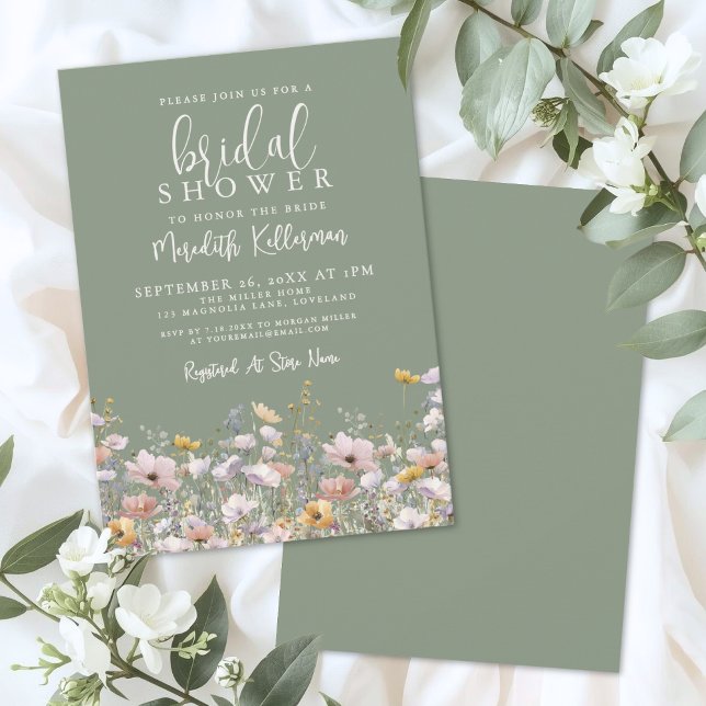 Sage Green Wildflower Bridal Shower Invitation (Sage Green Wildflower Bridal Shower Invitation)
