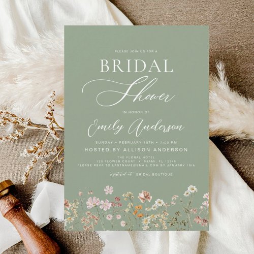 Sage Green Wildflower Bridal Shower Invitation