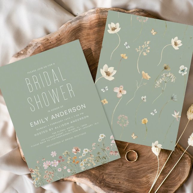 Sage Green Wildflower Bridal Shower Invitation (Creator Uploaded)