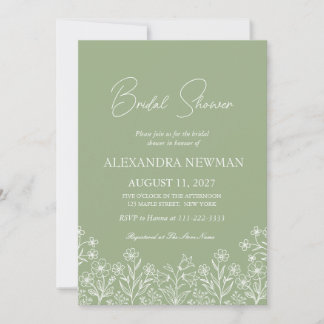 Sage Green Wildflower Bridal Shower Invitation