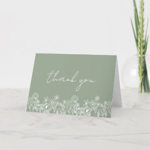 Sage Green Wildflower Bridal Shower Letterpress Thank You Card