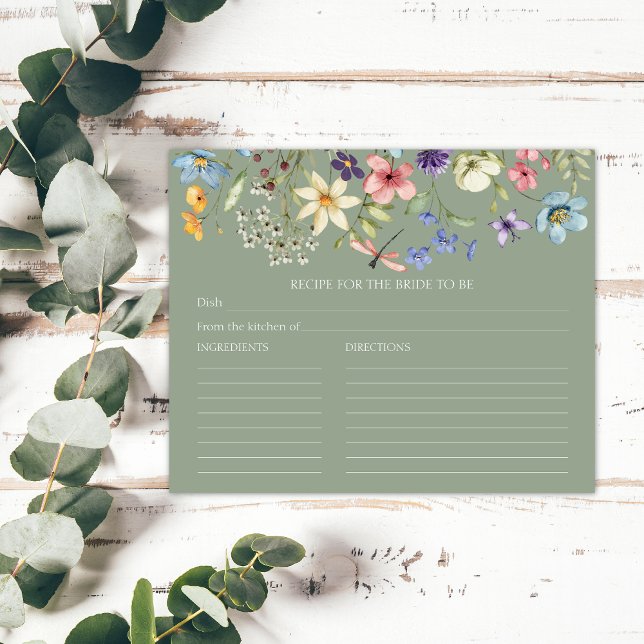 Sage Green Wildflower Bridal Shower Recipe Card (Creator Uploaded)