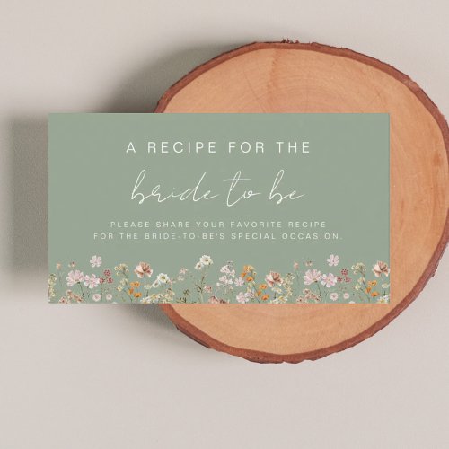 Sage Green Wildflower Bridal Shower Recipe Share Enclosure Card