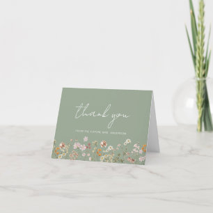 Sage Green Wildflower Bridal Shower Thank You Card