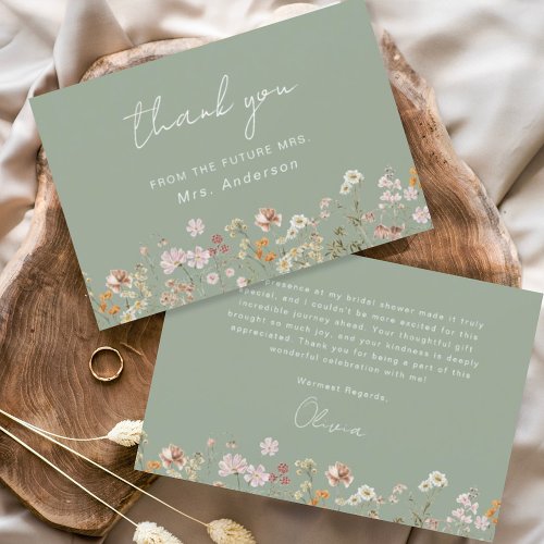 Sage Green Wildflower Bridal Shower Thank You Card