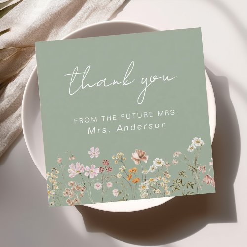 Sage Green Wildflower Bridal Shower Thank You Card