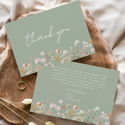 Sage Green Wildflower Bridal Shower Thank You Card
