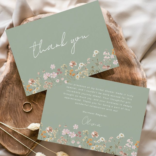 Sage Green Wildflower Bridal Shower Thank You Card (Creator Uploaded)