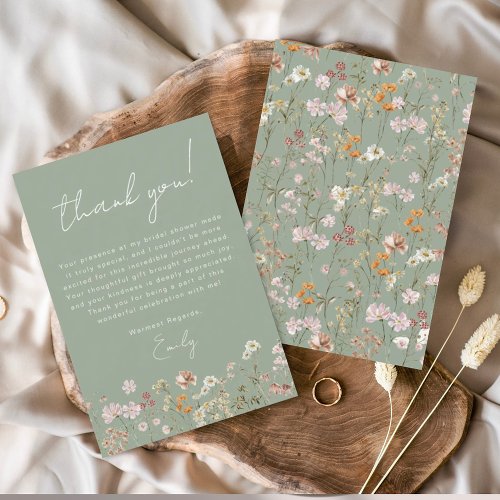 Sage Green Wildflower Bridal Shower Thank You Card