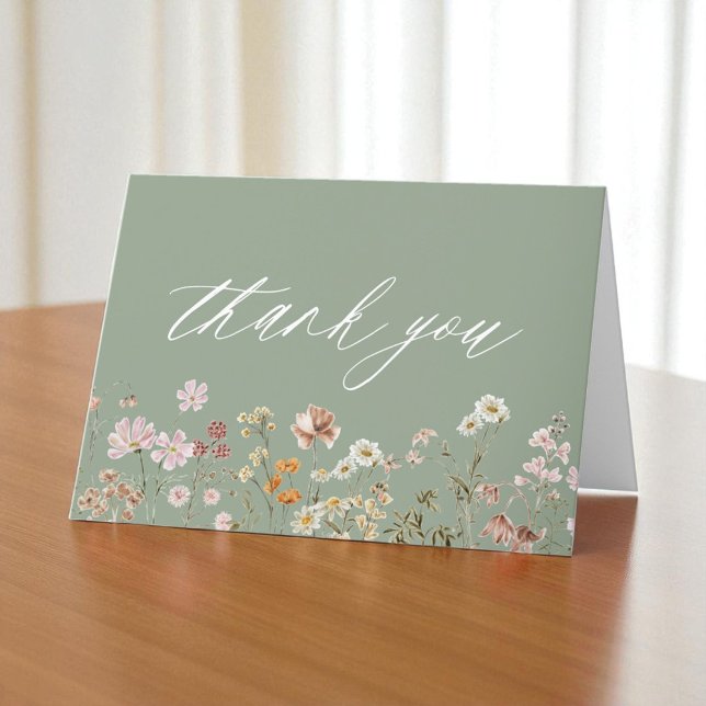 Sage Green Wildflower Bridal Shower Thank You Card (Creator Uploaded)