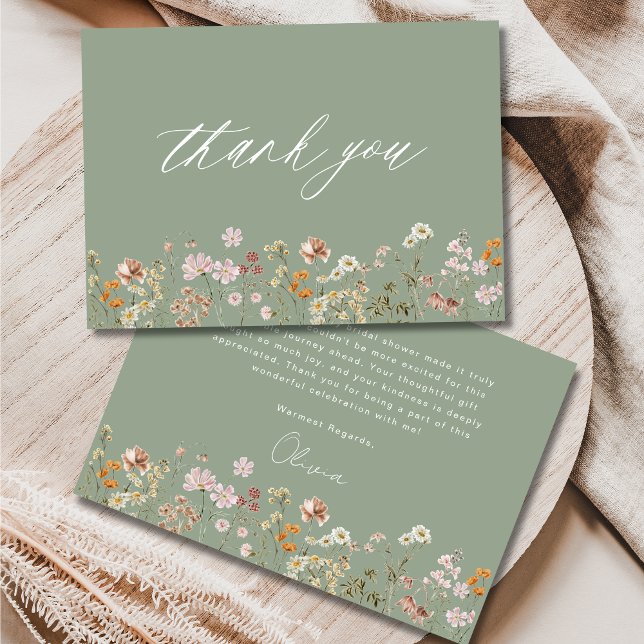 Sage Green Wildflower Bridal Shower Thank You Card (Creator Uploaded)