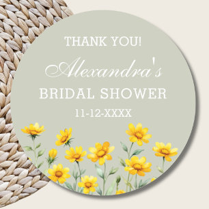 Sage Green Wildflower Bridal Shower Thank You Classic Round Sticker