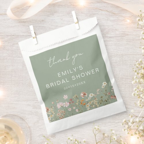 Sage Green Wildflower Bridal Shower Thank You Favor Bag