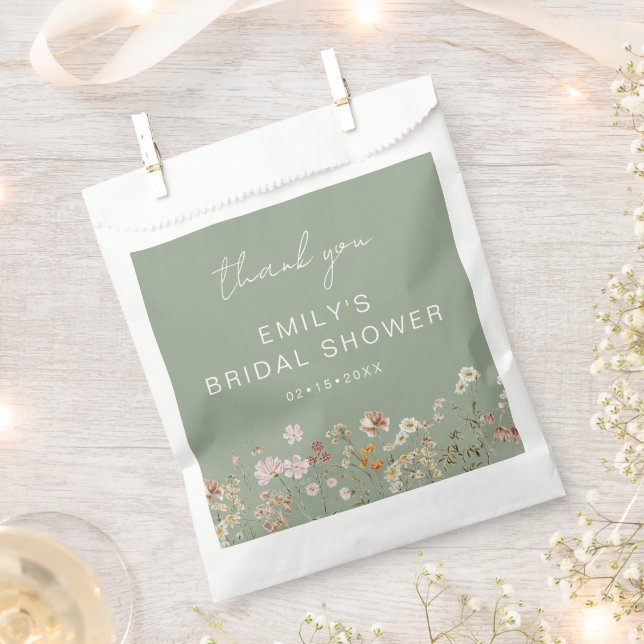 Sage Green Wildflower Bridal Shower Thank You Favor Bag (Clipped)