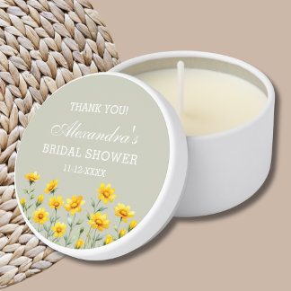 Sage Green Wildflower Bridal Shower Thank You Mini Candle Favors