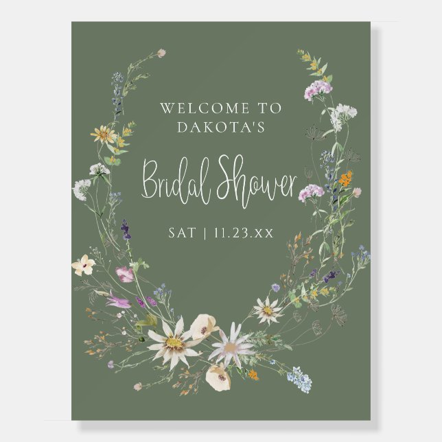 Sage Green Wildflower Bridal Shower Welcome Foam Board (Front)