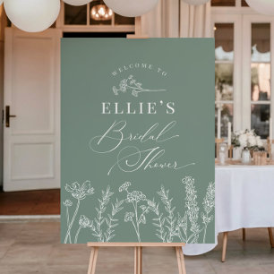 Sage Green Wildflower Bridal Shower Welcome Sign