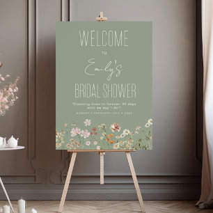 Sage Green Wildflower Bridal Shower Welcome Sign
