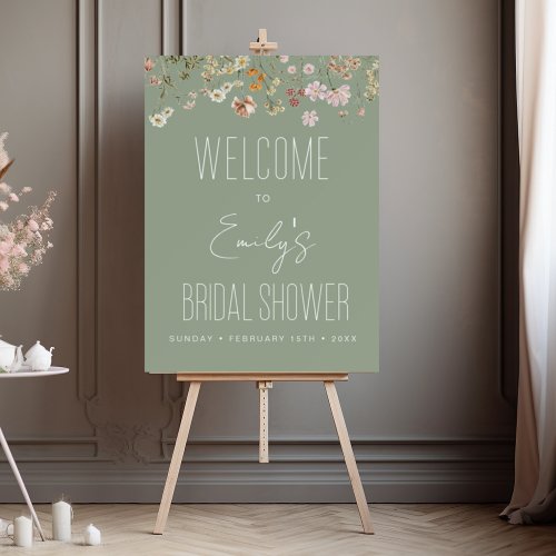Sage Green Wildflower Bridal Shower Welcome Sign