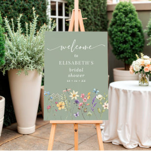 Sage Green Wildflower Bridal Shower Welcome Sign