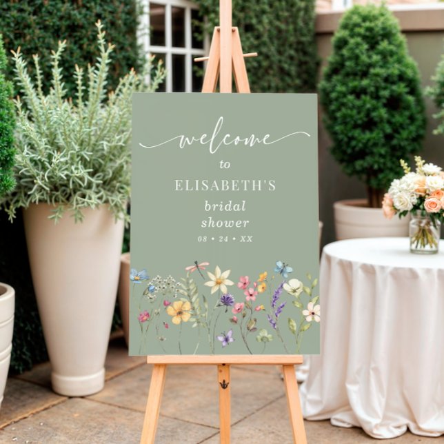 Sage Green Wildflower Bridal Shower Welcome Sign (Creator Uploaded)