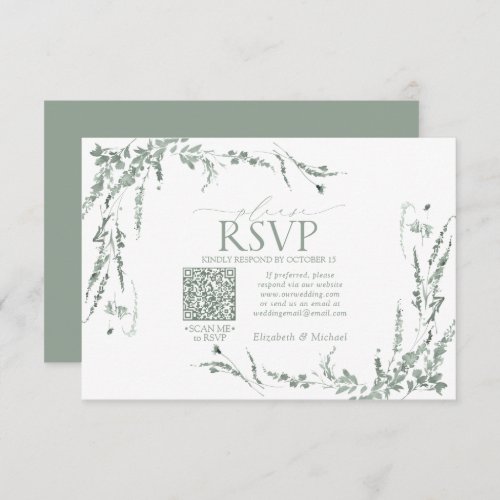 Sage Green Wildflower Calligraphy QR Code RSVP