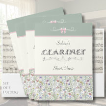 Sage Green Wildflower Clarinet Sheet Music Folders
