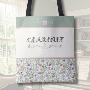 Sage Green Wildflower Clarinet Tote Bag Musician