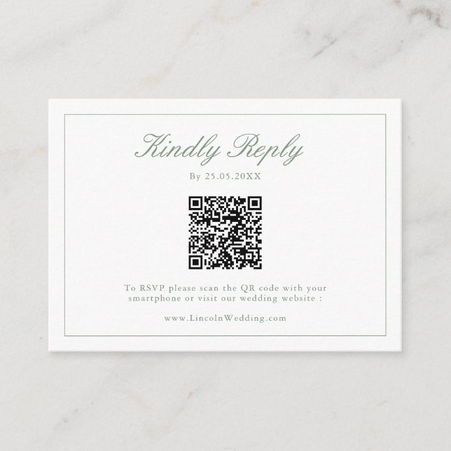 Sage Green Wildflower Crest Wedding QR Code RSVP Enclosure Card (Front)