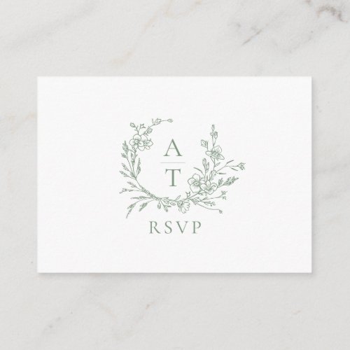 Sage Green Wildflower Crest Wedding QR Code RSVP Enclosure Card