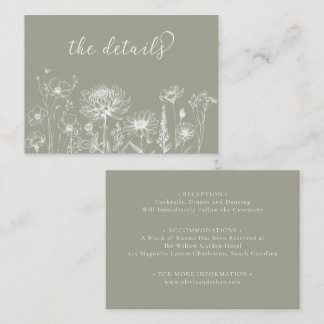 Sage Green Wildflower Details Card Wedding Insert