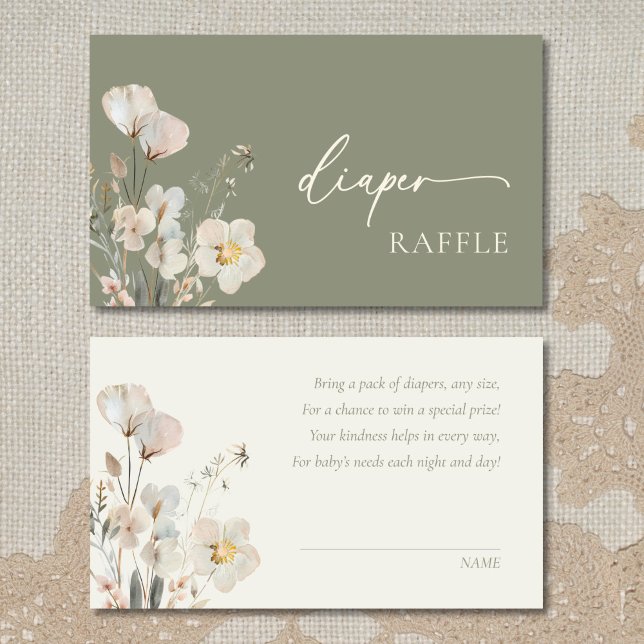 Sage Green Wildflower Diaper Raffle Enclosure Card (Creator Uploaded)