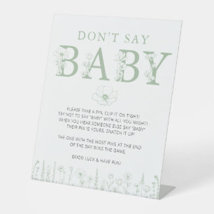 Sage Green Wildflower Don’t Say Baby Game Sign