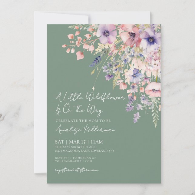 Sage Green Wildflower Floral Baby Shower Invitation (Front)