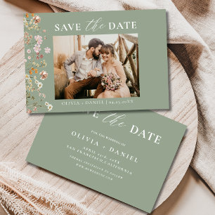 Sage Green Wildflower Floral Colorful Wedding Save The Date