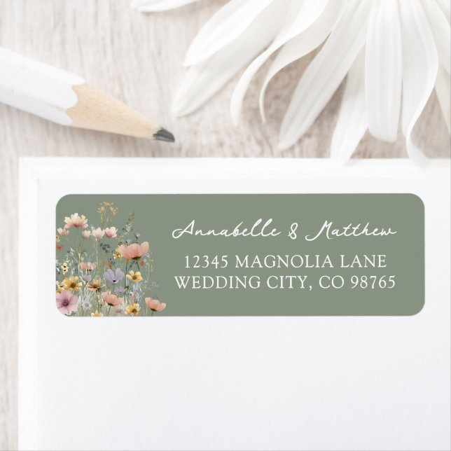 Sage Green Wildflower Floral Return Address Label (Insitu)