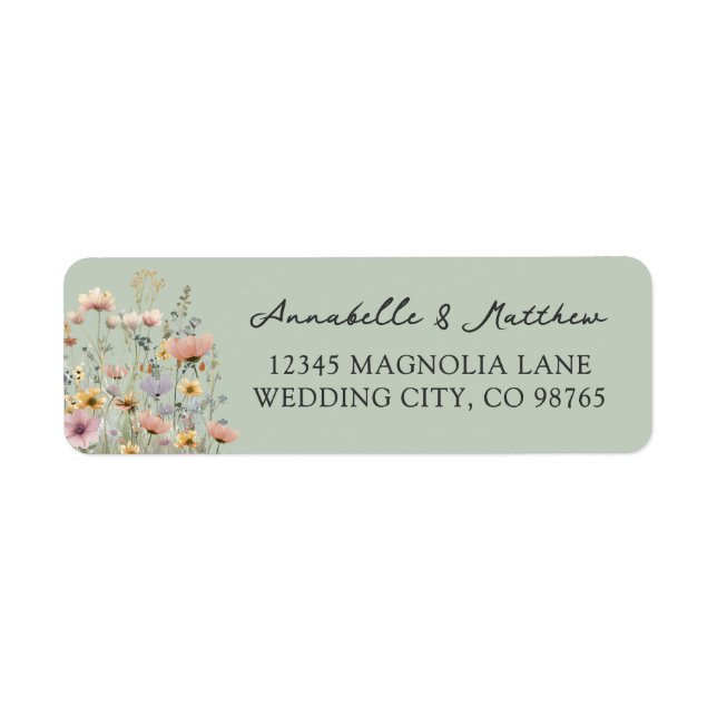 Sage Green Wildflower Floral Return Address Label (Front)