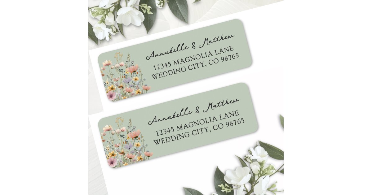 Sage Green Wildflower Floral Return Address Label | Zazzle