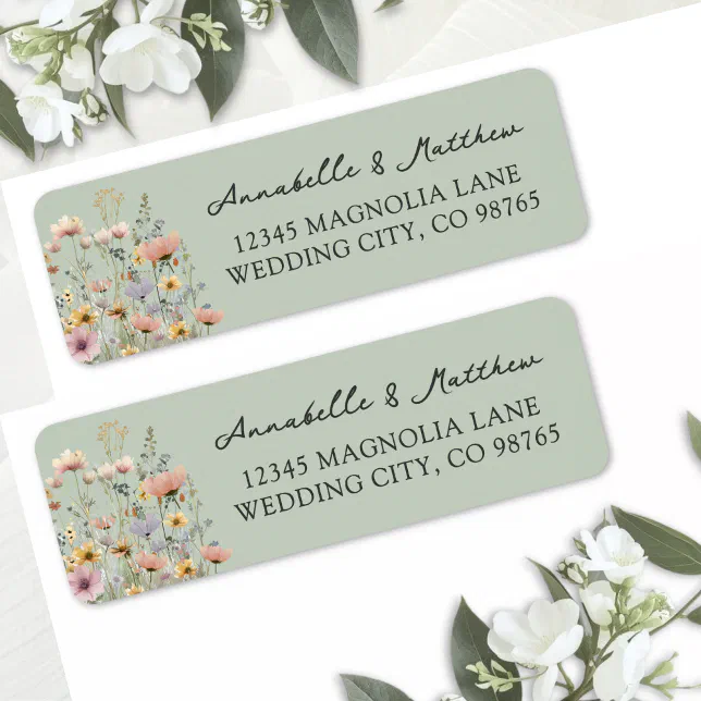 Sage Green Wildflower Floral Return Address Label | Zazzle