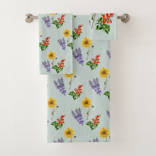 Sage Green Wildflower Floral Towel Set