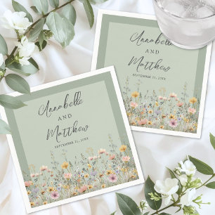 Sage Green Wildflower Floral Wedding Napkins