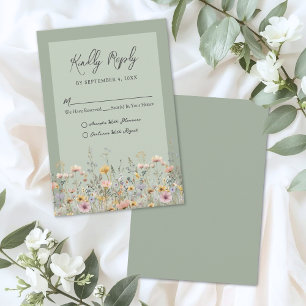 Sage Green Wildflower Floral Wedding RSVP Card