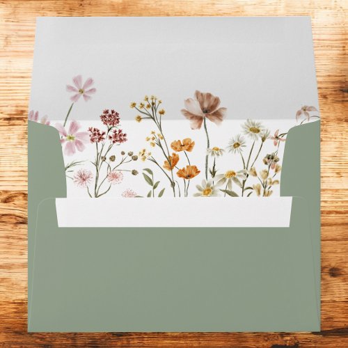 Sage Green Wildflower Garden Bridal Shower Envelope