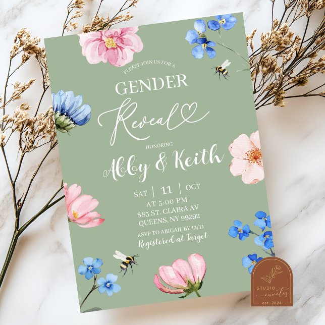 Sage Green Wildflower Gender Reveal Invitation (Creator Uploaded)