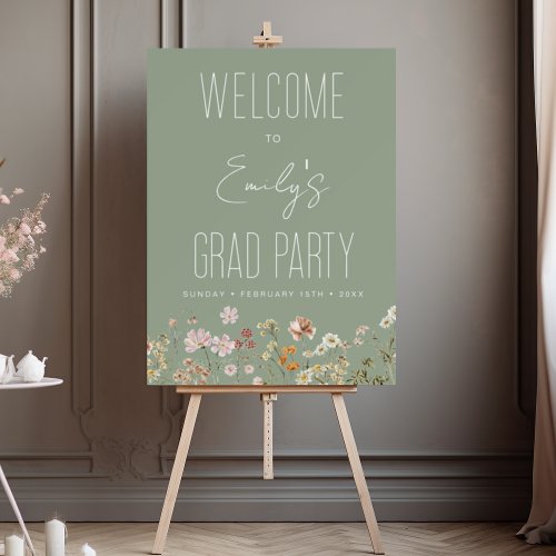 Sage Green Wildflower Grad Party Welcome Sign