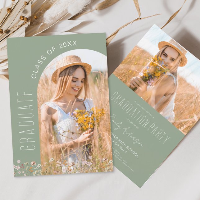 Sage Green Wildflower Graduation Party Invitation (Creator Uploaded)