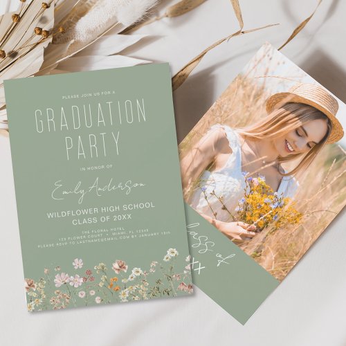 Sage Green Wildflower Graduation Party Invitation