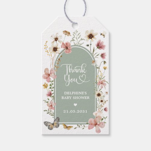Sage Green Wildflower Meadow Baby Shower Favors Gift Tags