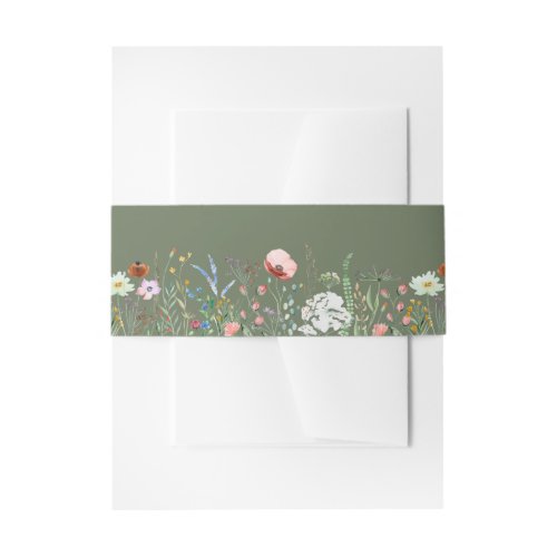 Sage Green Wildflower Meadow Invitation Belly Band
